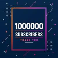 Thank you 1000000 subscribers, 1M subscribers celebration modern colorful design. vector