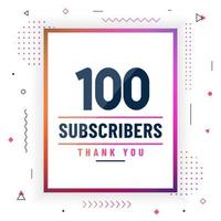 Thank you 100 subscribers celebration modern colorful design. vector