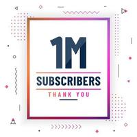 Thank you 1M subscribers, 1000000 subscribers celebration modern colorful design. vector