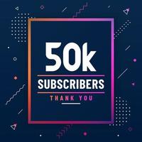 Thank you 50K subscribers, 50000 subscribers celebration modern colorful design. vector
