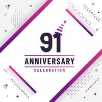 91 years anniversary greetings card, 91 anniversary celebration background free colorful vector. vector