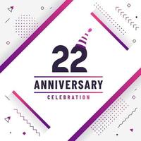 22 years anniversary greetings card, 22 anniversary celebration background free colorful vector. vector