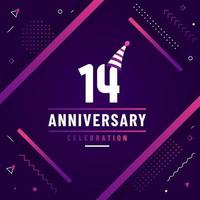 14 years anniversary greetings card, 14 anniversary celebration background free colorful vector. vector