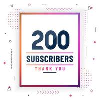 Thank you 200 subscribers celebration modern colorful design. vector