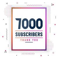 Thank you 7000 subscribers, 7K subscribers celebration modern colorful design. vector