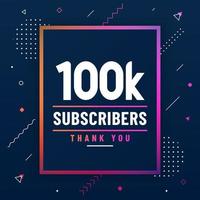 Thank you 100K subscribers, 100000 subscribers celebration modern colorful design. vector