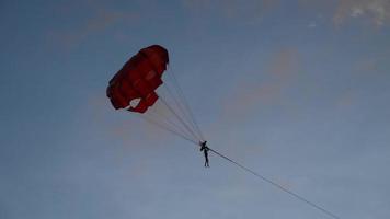 Skydiver is flying, silhouette video
