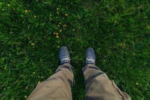 top view of legs in grass photo