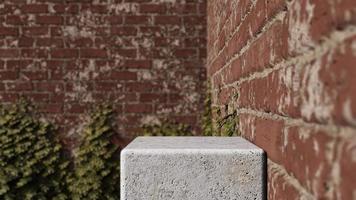 A 3d rendering image of white concrete product display on brick wall. photo