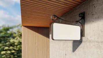 A 3d rendering image of sign on the concrete wall and wooden wall photo