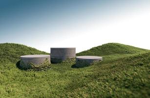 A 3d rendering image of product display on grass field photo