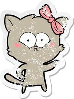 distressed sticker of a cartoon cat vector