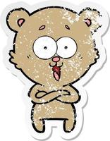 distressed sticker of a laughing teddy  bear cartoon vector