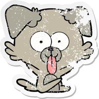 distressed sticker of a cartoon dog with tongue sticking out vector