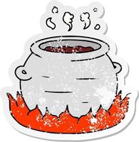 distressed sticker cartoon doodle of a pot of stew vector