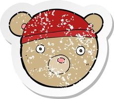 retro distressed sticker of a cartoon teddy bear hat vector