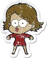 distressed sticker of a cartoon girl pouting vector