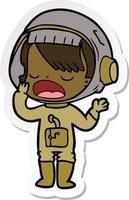 sticker of a cartoon astronaut girl yawning vector