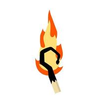 Burning match. Flaming stick for ignition. Flat cartoon vector