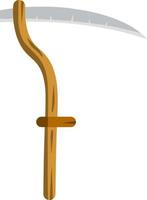 Village scythe. Wooden tool with blade. Mowing grass. Symbol of the rural harvest. Cartoon flat illustration on white background vector
