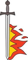 quirky hand drawn cartoon flaming sword vector