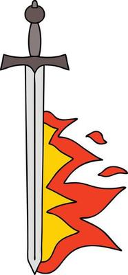 quirky hand drawn cartoon flaming sword