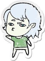 distressed sticker of a cartoon vampire girl vector