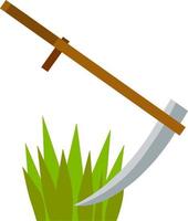 Village scythe. Wooden tool with blade. Mowing grass. Symbol of the rural harvest. Cartoon flat illustration on white background vector