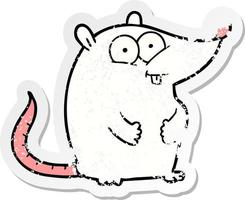 distressed sticker of a cartoon happy white lab mouse vector