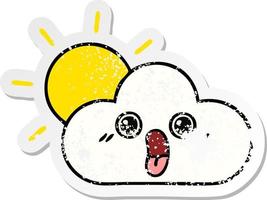 distressed sticker of a cute cartoon sun and cloud vector