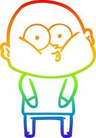 rainbow gradient line drawing cartoon bald man staring vector