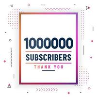 Thank you 1000000 subscribers, 1M subscribers celebration modern colorful design. vector