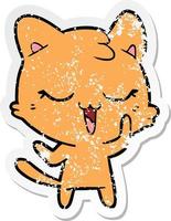 pegatina angustiada de un gato de dibujos animados feliz vector