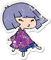distressed sticker cartoon of a cute kawaii girl vector