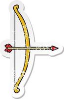 pegatina angustiada de un arco y una flecha de dibujos animados vector