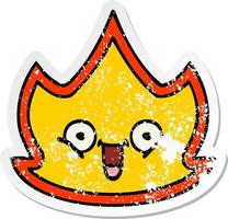 distressed sticker of a cute cartoon happy fire vector