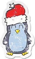 retro distressed sticker of a cartoon penguin vector