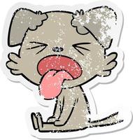 distressed sticker of a cartoon sitting dog vector