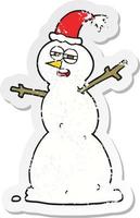 retro distressed sticker of a cartoon unhappy snowman vector