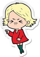 sticker of a cartoon angry woman vector
