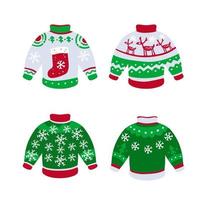 Sweater. Ugly Warm woolen pullover. Winter clothing. Red, green and blue Christmas pattern with stripes. Cartoon illustration vector