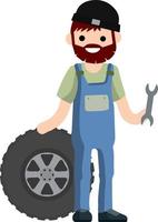 Cartoon illustration - technician man in uniform. young boy worker. Male mechanic with tool box. repair specialist guy with equipment vector