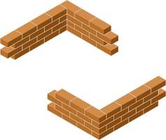 Red brick wall of house. Element of building construction. Corner of Stone object. Isometric illustration. Symbol of protection and security vector