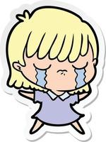 sticker of a cartoon woman crying vector