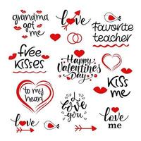 Valentine's day hand drawn calligraphy and illustration vector set. Valentine phrases vector collection. Vector