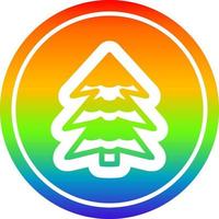 árbol nevado circular en el espectro del arco iris vector