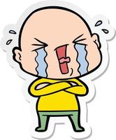 sticker of a cartoon crying bald man vector