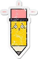 distressed sticker of a cute cartoon pencil vector