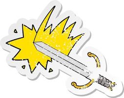 distressed sticker of a swinging cartoon sword vector