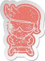 distressed old sticker kawaii kid with shades vector